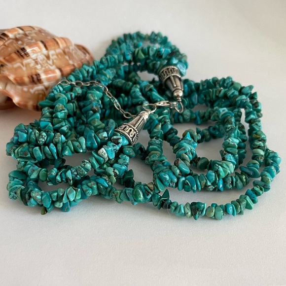 5 strand genuine natural turquoise bead sterling silver necklace - Picture 4 of 7